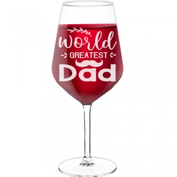 With Engraved Text - "World Greatest Dad", Gift for Wine Lover, Size 530ml
