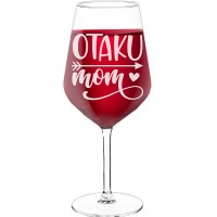 White Wine Glass With Engraved Text - "Otaku Mom", Funny Wine Gift, Size 530ml
