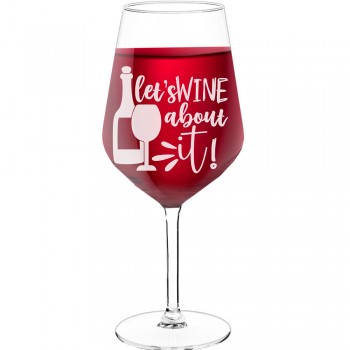 Gravēta Vīna Glāze ar Uzrakstu - "Let'S Wine About It", Dāvana Vīna Mīļotājam, Izmērs 530ml