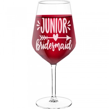 Personalised Wine Glass For Women With Engraved Text - "Junior Bridesmaid 2", Funny Wine Gift, Size 530ml