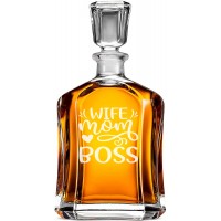 Viskija Karafe ar Uzrakstu - "Wife Mom Boss" ,Dāvana Vīrietim No Draudzenes, Izmērs 700Ml