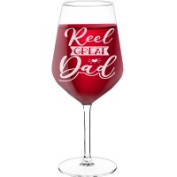 Pretty Wine Glass With Engraved Text - "Reel Great Dad', Birthday Gift Idea, Size 530ml