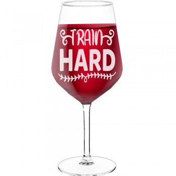 Wine Glass Engraved With Engraved Text - "Train Hard", Gift for Wine Lover, Size 530ml
