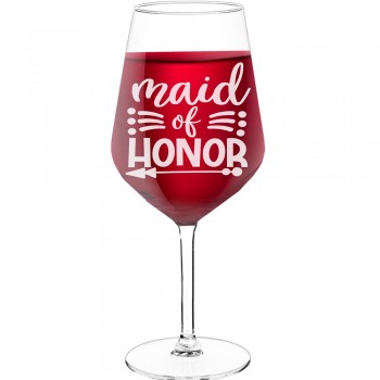 Birthday Wine Glass With Engraved Text - "Maid Of Honor", Fiend Gift, Size 530ml