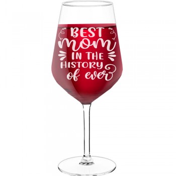 Dzimšanas Dienas Vīna Glāze ar Uzrakstu - "Best Mom In The History Of Ever", Interesanta Dāvana, Izmērs 530ml