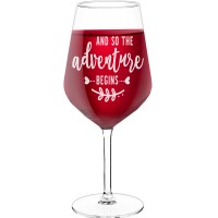 Wine Glass Engraved With Engraved Text - "And So The Adventure Begins", Gifts for Wine Lovers, Size 530ml