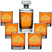 Groomsmen Gifts Whiskey Decanter Set 700ml with 6 Whiskey Glasses, Personalised Monogrammed Decanter, Glass