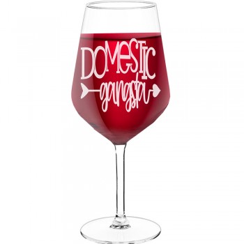 Best Friend Wine Glass With Engraved Text - "Domestic Gangsta", Fiend Gift, Size 530ml