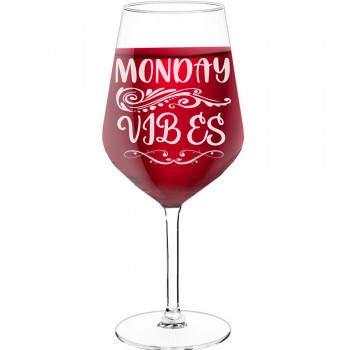18Th Birthday Wine Glass With Engraved Text - "Monday Vibes", Gift for Wine Lover, Size 530ml