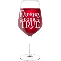 Pretty Wine Glass With Engraved Text - "Dreams Come True", Gift for Woman, Size 530ml