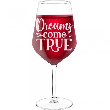 Vīna Glāzes Dāvanai ar Uzrakstu - "Dreams Come True", Dāvana Vīrietim, Glāzes izmērs 530ml