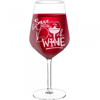Sarkanvīna Glāzes ar Uzrakstu - "Save Water Drink Wine", Dāvana Draugam, Tilpums 530ml