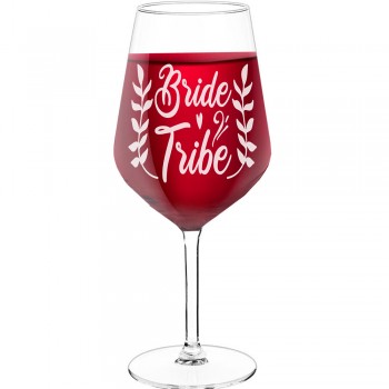 Stikla Vīna Glāze ar Uzrakstu - "Bride Tribe 2", Dāvana Draudzenei, Tilpums 530ml