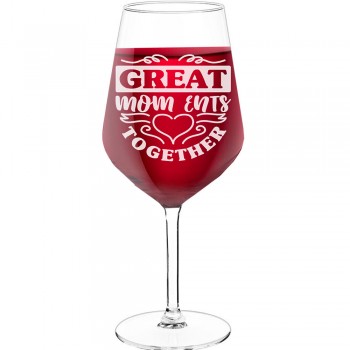 Interesanta Vīna Glāze ar Uzrakstu - "Great Mom Ents Together", Dāvana Sievietei, Tilpums 530ml