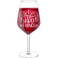 Pretty Wine Glass With Engraved Text - "I Can Do Hard Things", Gift for Wine Lover, Size 530ml
