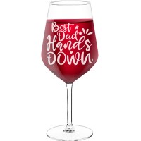 Wine Glass For Men With Engraved Text - "Best Dad Hands Down", Wine Lover Gifts, Size 530ml