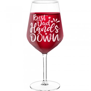 Vīna Glāzes Dāvanai ar Uzrakstu - "Best Dad Hands Down", Dāvana Sievietei, 530ml