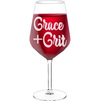 Best Friend Wine Glass With Engraved Text - "Grace & Grit", Fiend Gift, Size 530ml