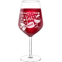 Red Wine Glass With Engraved Text  "Of Course I Drink", Size 530ml