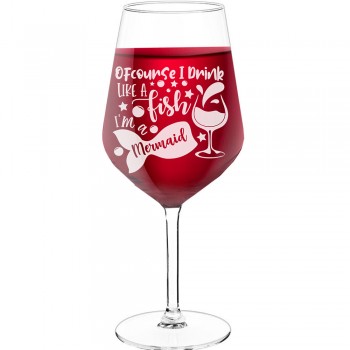 Interesanta Vīna Glāze ar Uzrakstu - "Of Course I Drink", Ideja Dāvanai, Izmērs 530ml
