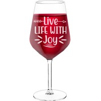 30Th Wine Glass With Engraved Text - "Live Life With Joy", Funny Wine Gift, Size 530ml