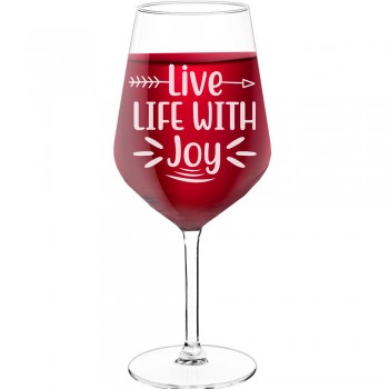 30Th Wine Glass With Engraved Text - "Live Life With Joy", Funny Wine Gift, Size 530ml