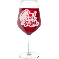Large Wine Glass With Engraved Text - "Girl Mom", Gift for Woman, Size 530ml