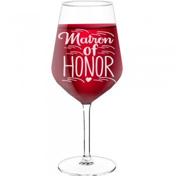 Best Friend Wine Glass With Engraved Text - "Matron Of Honor", Gift for Wine Lover, Size 530ml