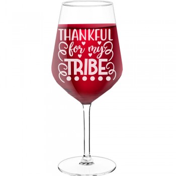 18Th Birthday Wine Glass With Engraved Text - "Thankful For My Tribe 7", Gifts for Wine Lovers, Size 530ml