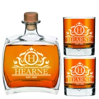 Whiskey Decanter Set 750ml with 2 Whiskey Glasses Groomsmen Gifts, Personalised Monogrammed Decanter Set