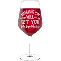 Wine Glass Personalised With Engraved Text - "Imagination Will Get You Everywhere", Gifts for Wine Lovers, Size 530ml