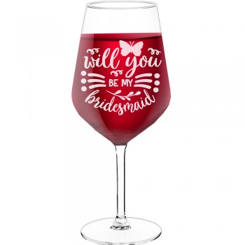 Large Wine Glass With Engraved Text - "Will You Be My Bridesmaid 5", Gift for Woman, Size 530ml