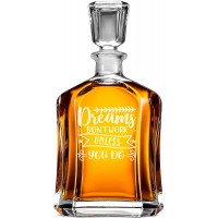 Whiskey Decanter Monogrammed With Engraved Text -"Dreams Dont Work Unless", Birthday Gift For Men, Size 700ml Whiskey Decanter Monogrammed With Engraved Text -"Dreams Dont Work Unless", Birthday Gift For Men, Size 700ml