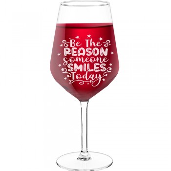 Vīna Glāzes Dāvanai ar Uzrakstu - "Be The Reason Someone Smiles Today Style 2", Dāvana Sievietei, 530ml