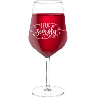 Birthday Wine Glass With Engraved Text - "Live Simply", Gift for Woman, Size 530ml