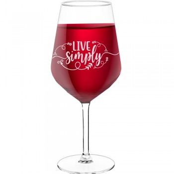 Birthday Wine Glass With Engraved Text - "Live Simply", Gift for Woman, Size 530ml