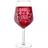 Engraved Wine Glass With Engraved Text - "Babe Of Honor', Birthday Gift Idea, Size 530ml