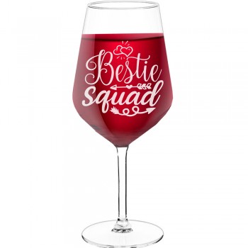 Gravēta Vīna Glāze ar Uzrakstu - "Bestie Squad", Dāvana Vīna Mīļotājam, Izmērs 530ml