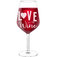 Pretty Wine Glass With Engraved Text  "Love Wine", Size 530ml