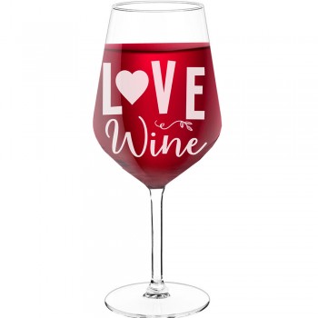Pretty Wine Glass With Engraved Text  "Love Wine", Size 530ml