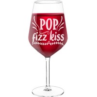 50Th Wine Glass With Engraved Text - "Pop Fizz Kiss", Fiend Gift, Size 530ml