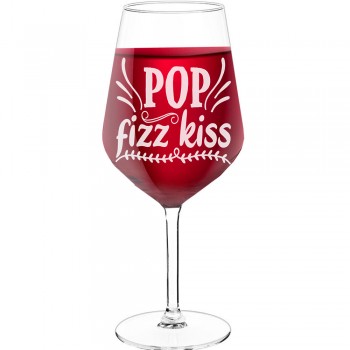 50Th Wine Glass With Engraved Text - "Pop Fizz Kiss 2", Fiend Gift, Size 530ml
