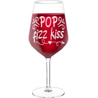 Birthday Wine Glass With Engraved Text - "Pop Fizz Kiss", Gifts for Wine Lovers, Size 530ml