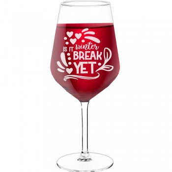 Vīna Glāzes Dāvanai ar Uzrakstu - "Is It Winter Break Yet? 1", Dāvana Sievietei, 530ml