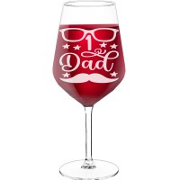 Large Wine Glass With Engraved Text - "1 Dad-2", Gift for Wine Lover, Size 530ml