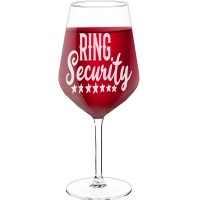 Pretty Wine Glass With Engraved Text - "Ring Security", Fiend Gift, Size 530ml