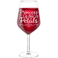 Large Wine Glass With Engraved Text - "Princess Of The Petals", Wine Lover Gifts, Size 530ml