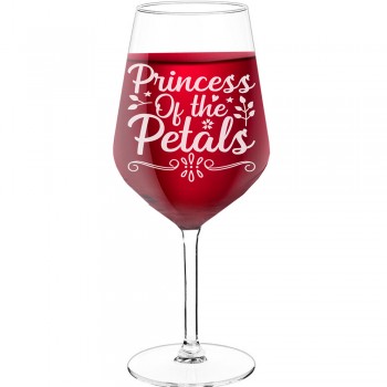 Large Wine Glass With Engraved Text - "Princess Of The Petals 3", Wine Lover Gifts, Size 530ml