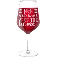 Large Wine Glass With Engraved Text - "Mom The Heart Of The Home (2)", Wine Lover Gifts, Size 530ml