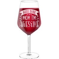 Red Wine Glass With Engraved Text - "Well Done Mom- I'M Awesome", Gift for Wine Lover, Size 530ml